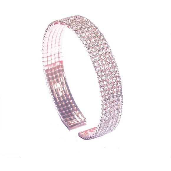 Adjustable Rhinestone Cuff Bracelet in 18k Rose Gold - Perfect Bridal Accessory - Picture 2 of 6